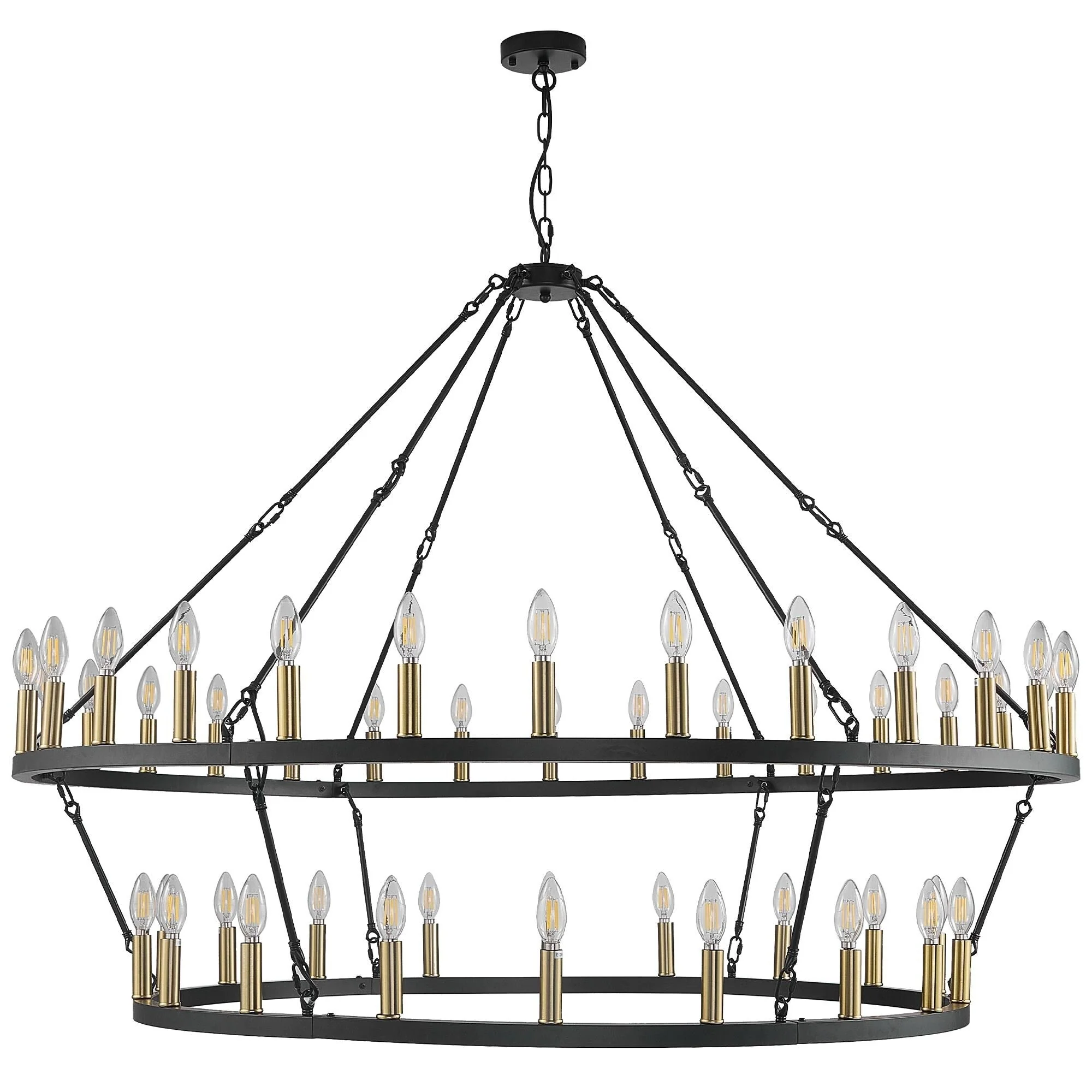 Modern Farmhouse Chandelier 2 Tier Round Wagon Wheel Chandelier Large High Ceiling Light.