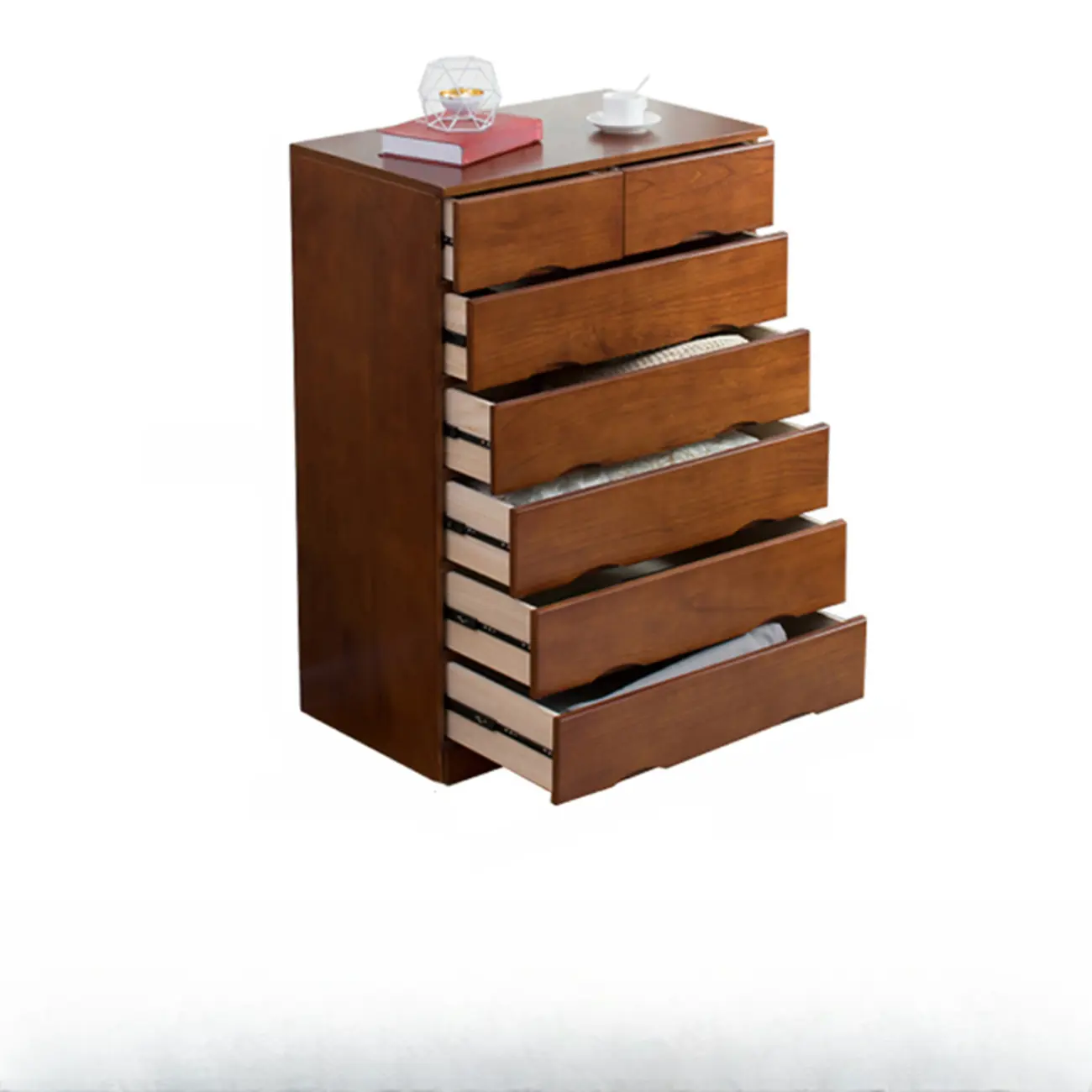 Natural Wood Double Dresser with Lockable Drawer