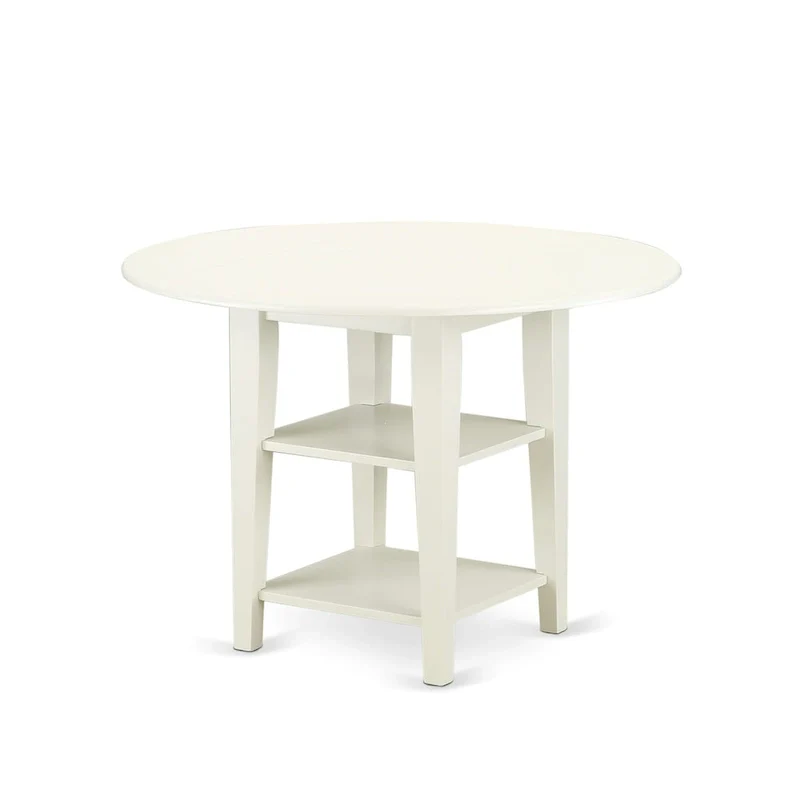 East West Furniture Dining Table Set Contains a Round Dining Table and Chairs, Linen White (Pieces Options)