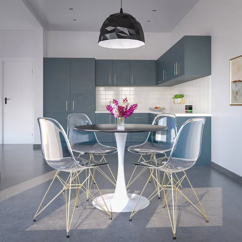 White/Gold Round Dining Table Set, 5-Piece, Seats 5