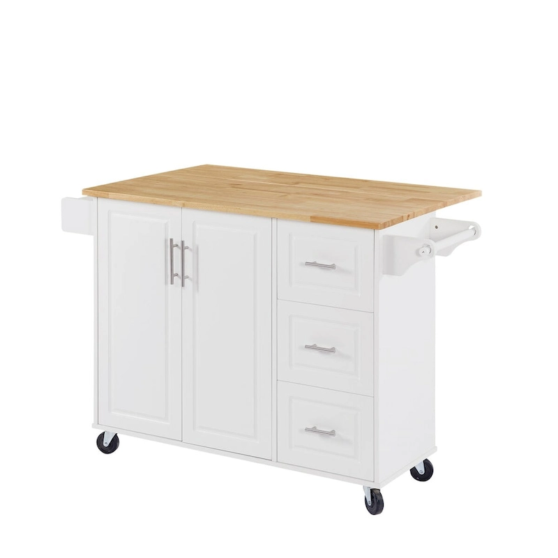 Kitchen Island with Drop Leaf Countertop and Rolling Cart