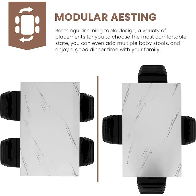 Modern 5-Piece Kitchen Dining Set, Counter Height Dinette Set with Marble Look Top and 4 Upholstered PU Leather Chairs