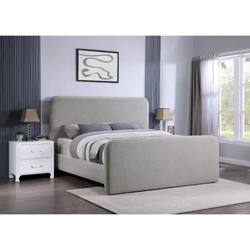 Grey Upholstered Platform Bed
