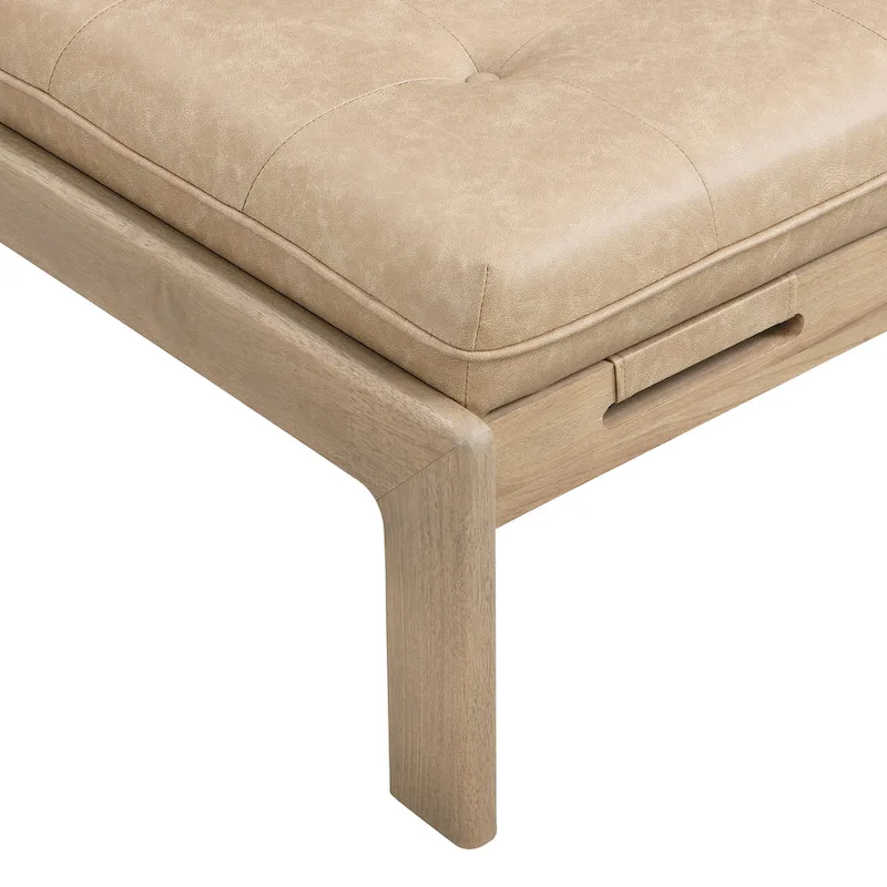 Christopher Knight Home - 48.4 Rectangle Tufted Upholstered Cocktail, Leather Ottoman Coffee Table with Rubber Wood Frame