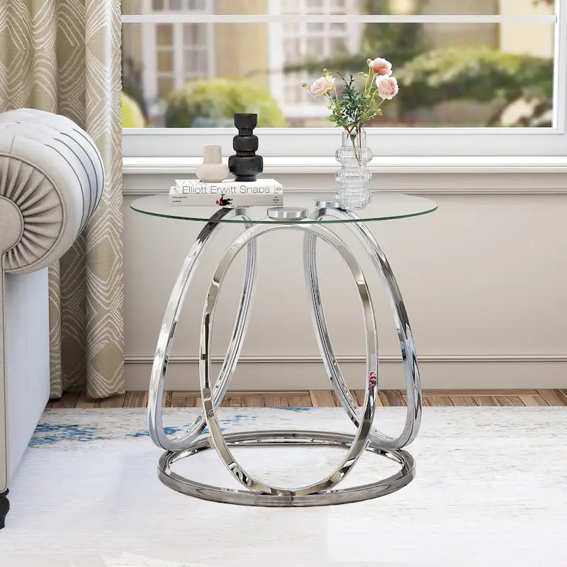 Glass Side Table with Metal Frame