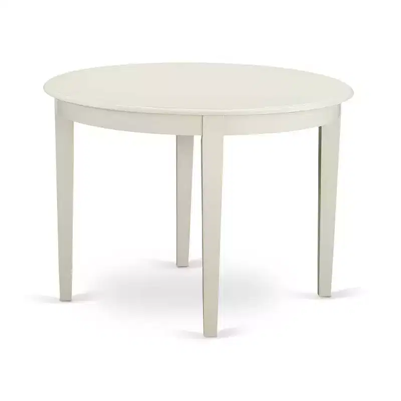 3-Piece Linen White Finish Round Solid Wood Top Dining Table Set