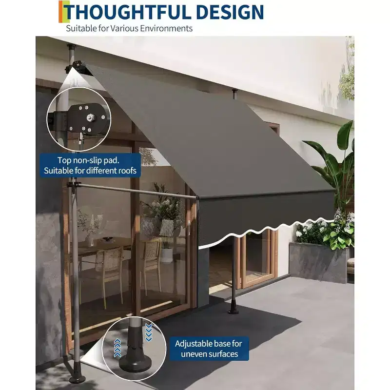 Manual Retractable Awning, 118 in x118 in Patio Awning Outdoor Sunshade Shelter, Angle & Height Adjustable Sunsetter Retractable Awning UV Protection