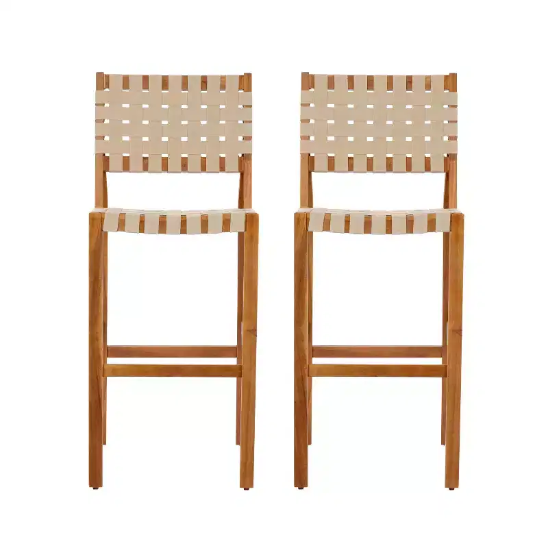 Christopher Knight Home Elara Farmhouse Patio Acacia Wood Woven Rope Bar Stools (Set of 2)