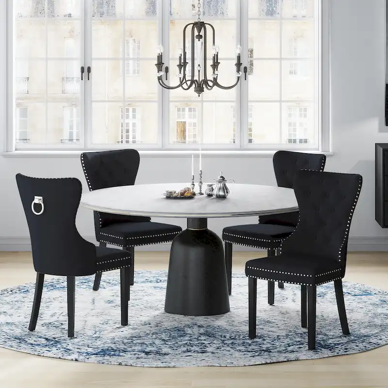 Grandview Tufted Wingback Dining Chair (Set of 4) with Nailhead and Ring Pulls