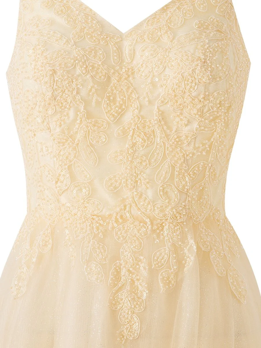 Navy Blue A-line Floor Length Glitter Tulle Prom Dress