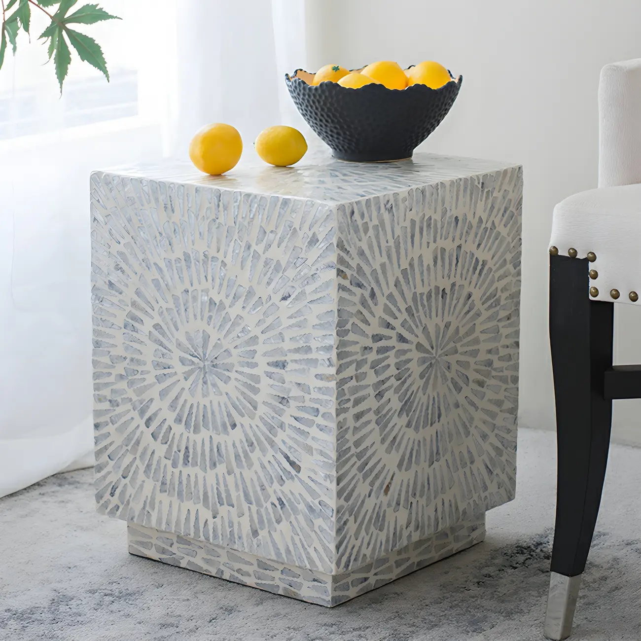 Tropical Mosaic Wooden Round Side Table