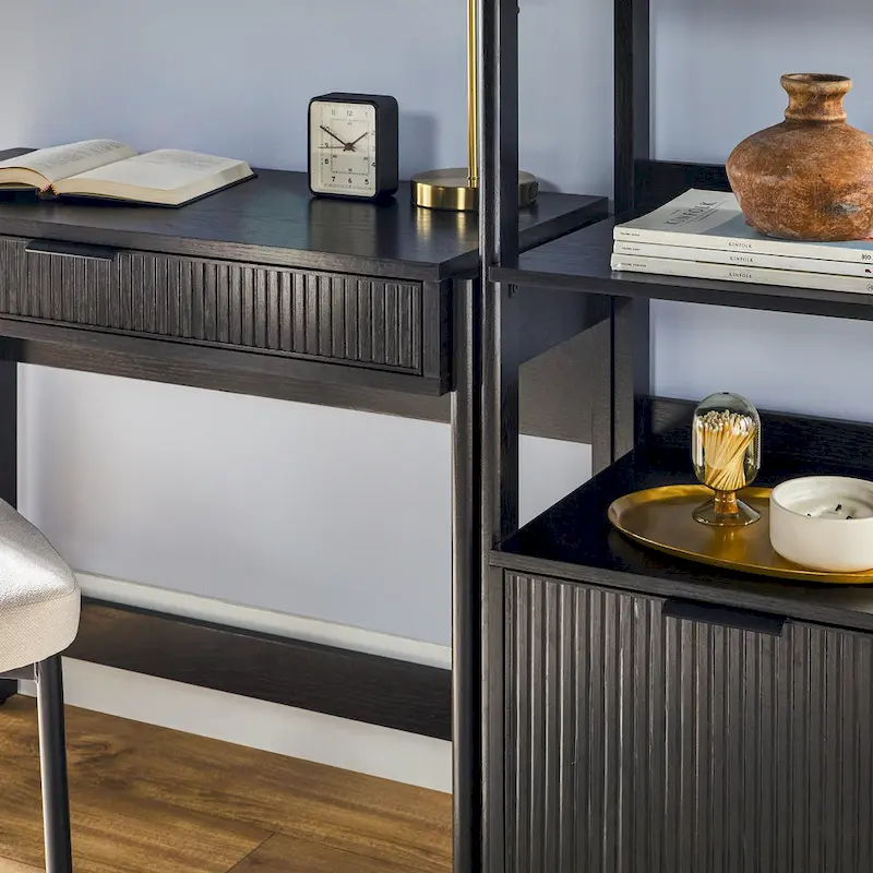 3-Piece Set Writing Desk with 2 Narrow Bookcases