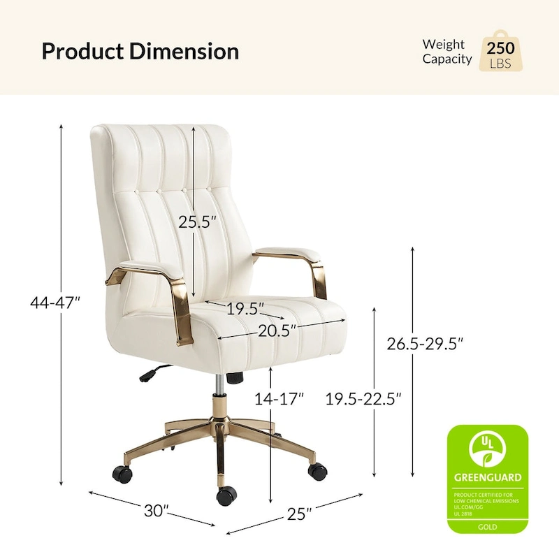 Curtiz Mid-Century Modern Vegan Leather Swivel Tilting Office Chair with Channel Tufted and Metal Feet by HULALA HOME