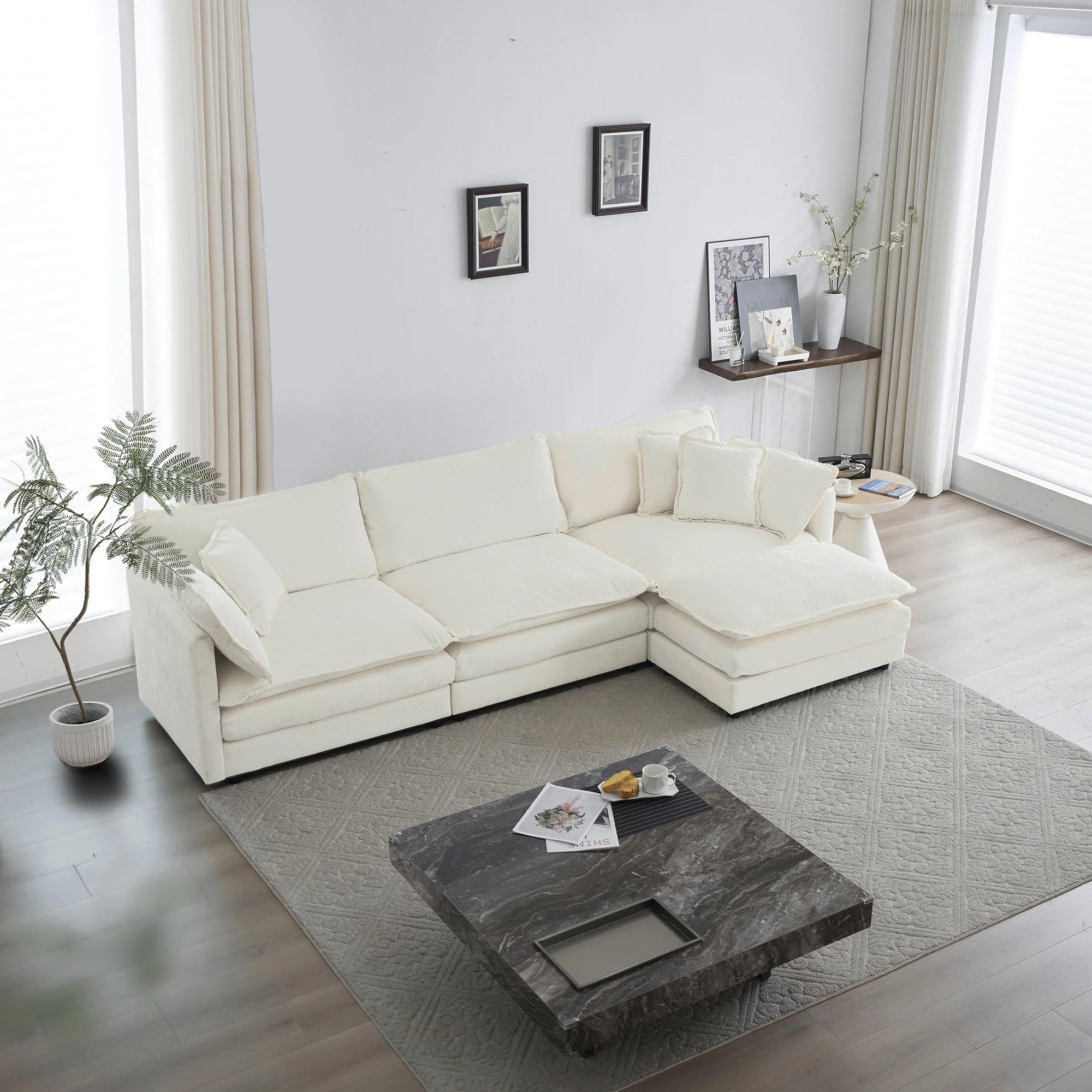 Walker Edison | Comfy Cloud Modular Sectional Sofa with Ottoman