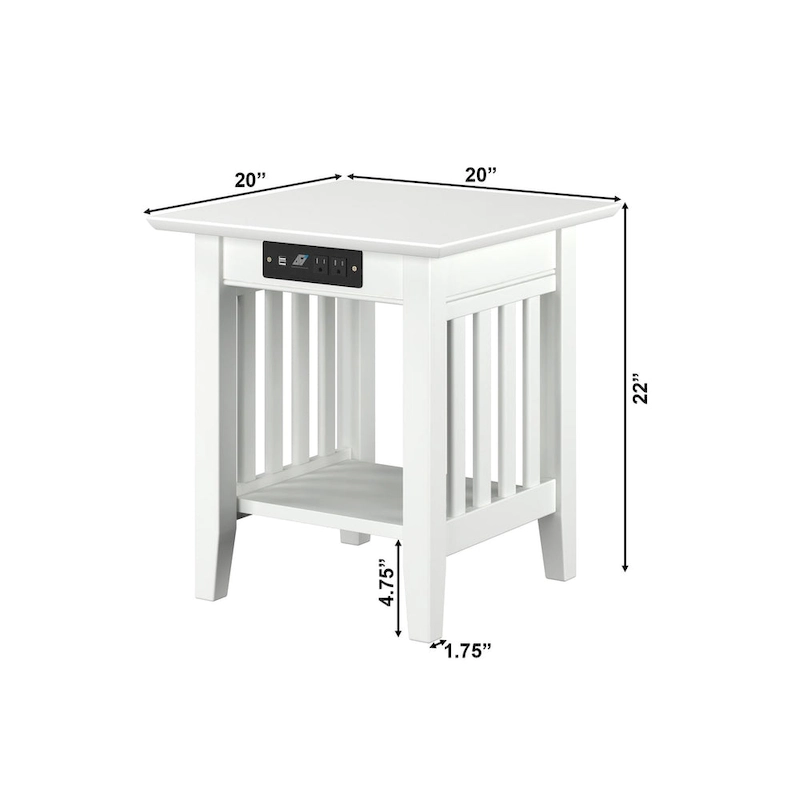 Mission End Table with Charging Station in White