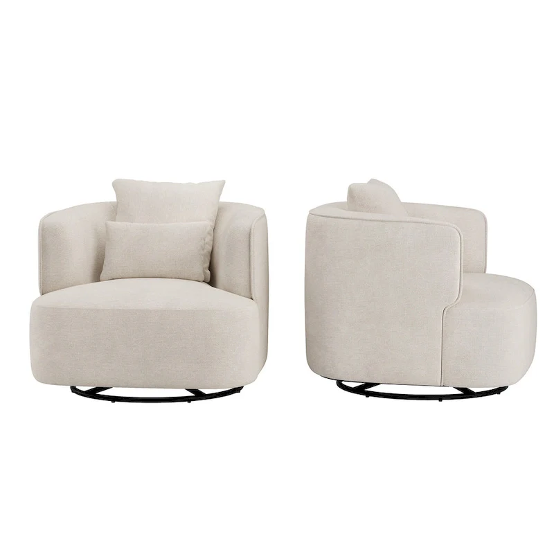 Swivel Accent Armchair Fabric Blend, Modern Barrel Living Room Sofa Chair - 32.7 W x 32.7 D x 26.8 H