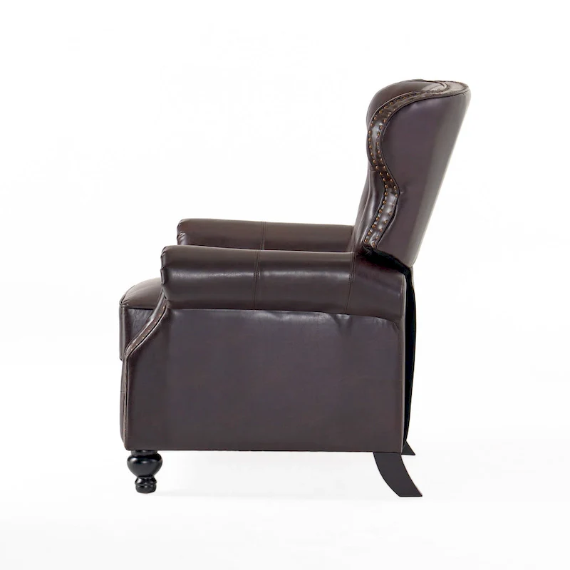 Brown Tufted Pushback Recliner with Nailhead Trim