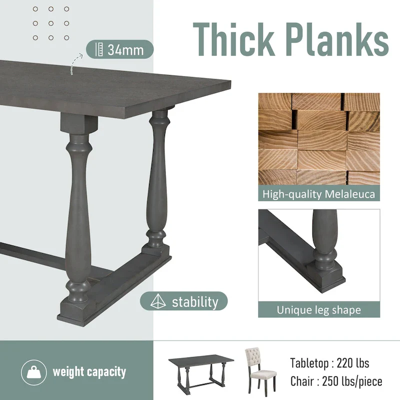 Nestfair 6-Piece Dining Table Set with 4 Chairs and 1 Bench