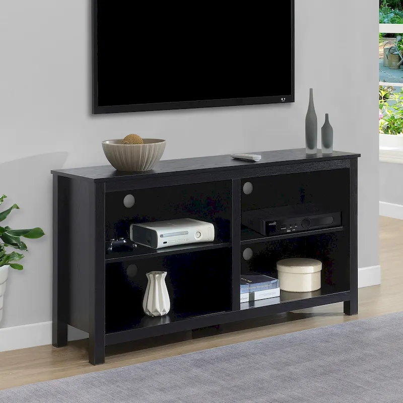 Highboy TV Stand with Shelves – Black / White / Barnwood, Fits TVs up to 65 in.