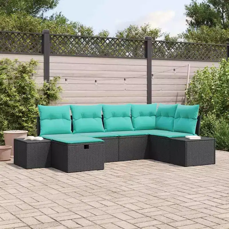 vidaXL Garden Sofa Set 6 pcs Black 55 x 62 x 69 cm Poly rattan - Black without table Blue