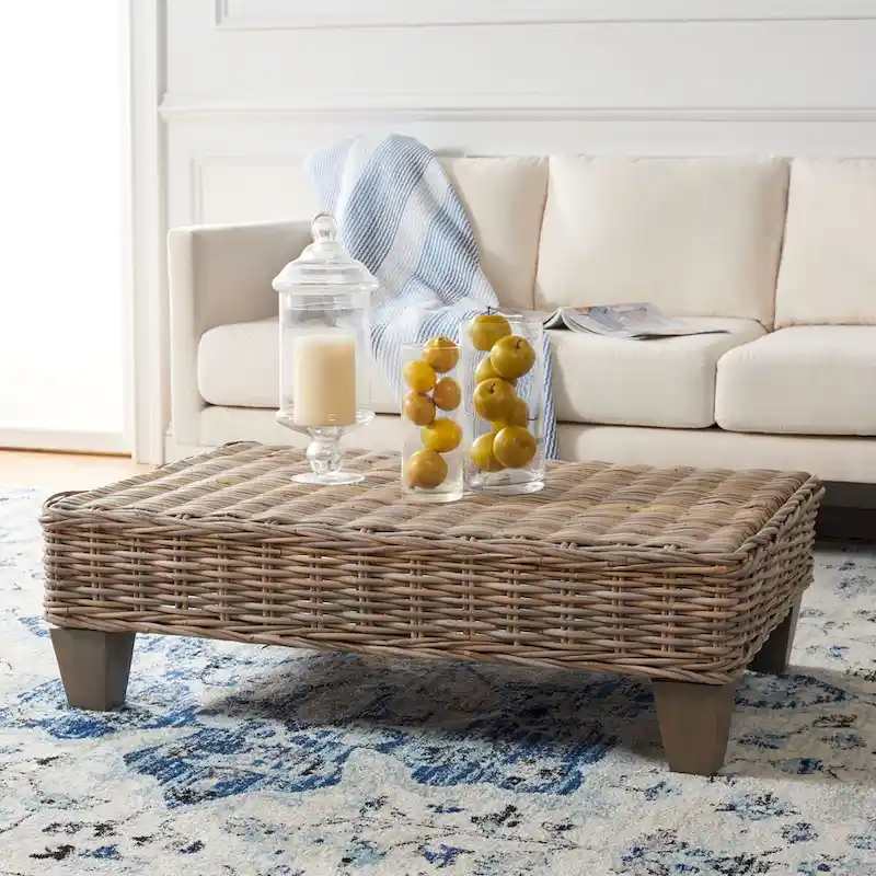 SAFAVIEH Caron Washed Natural Wicker Bench - 41  W x 28  D x 12  H - 41Wx28Dx12H