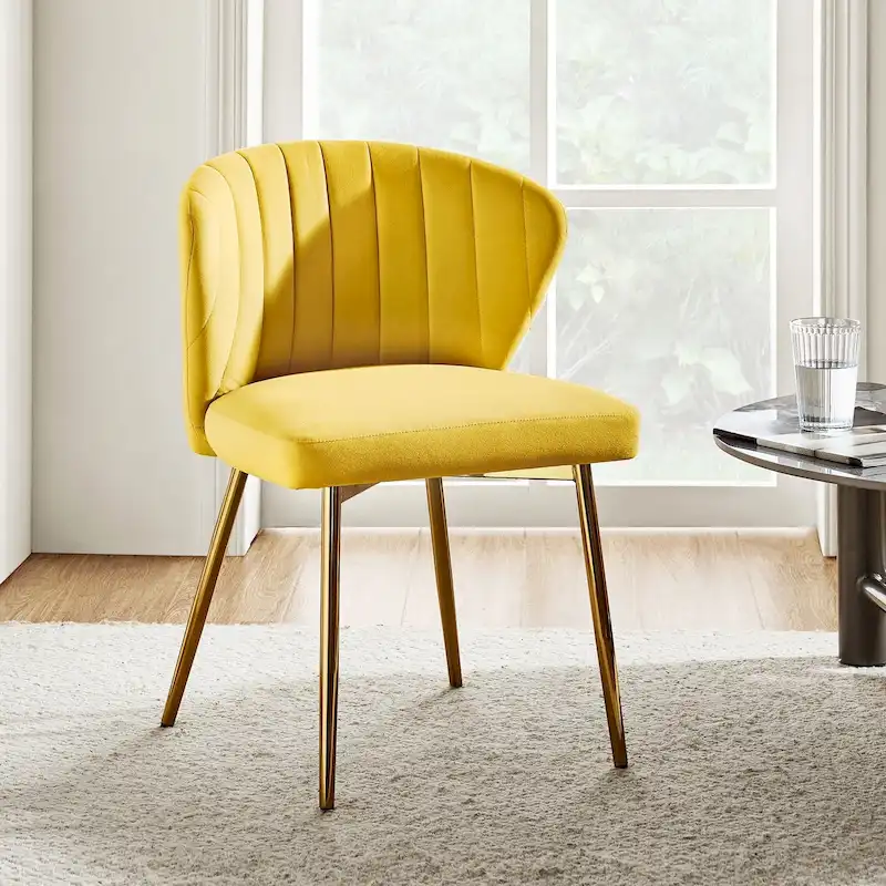 Velvet Upholstered Tufted Back Dining Chair with Metal Legs