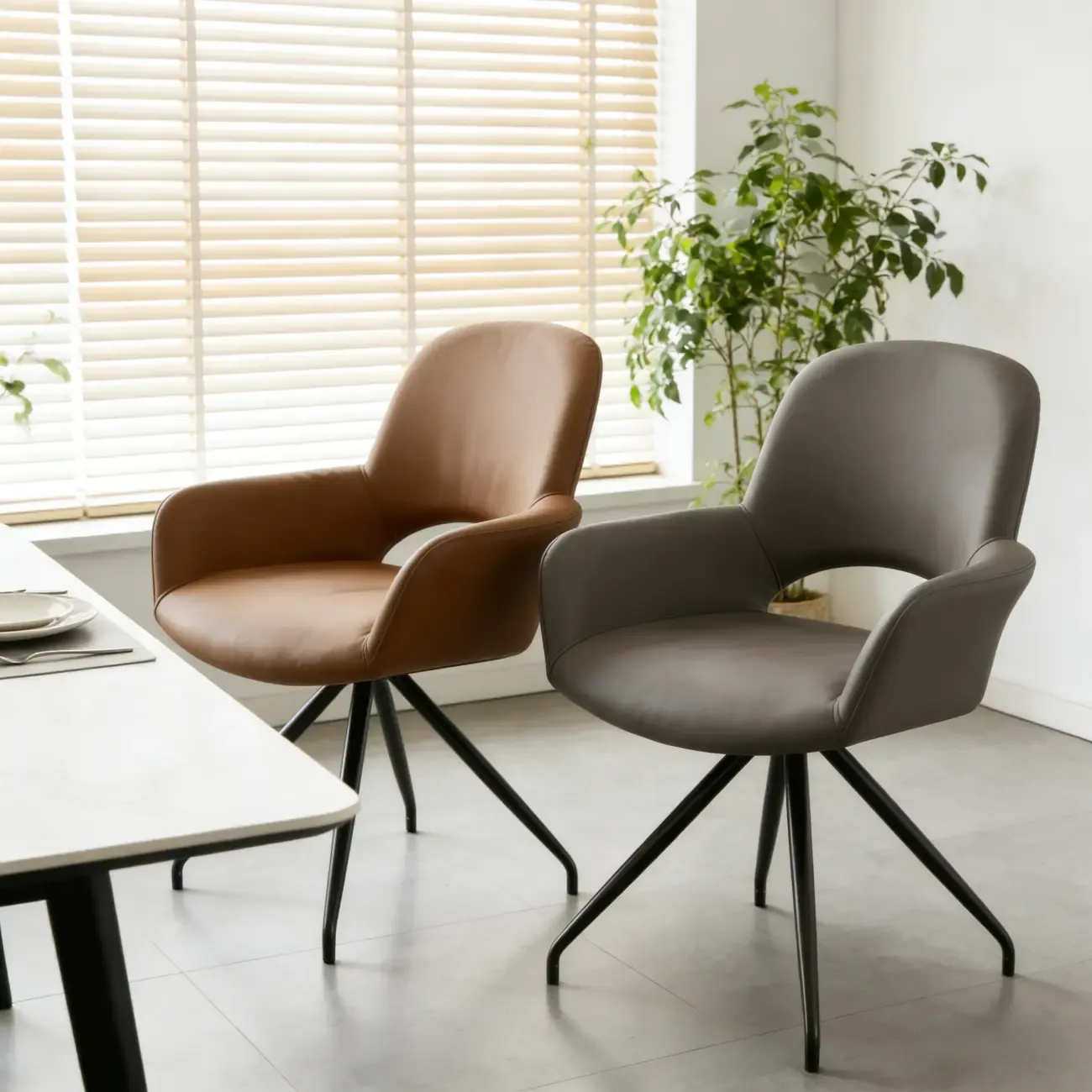 Grey Faux Leather Swivel Arm Dining Chair