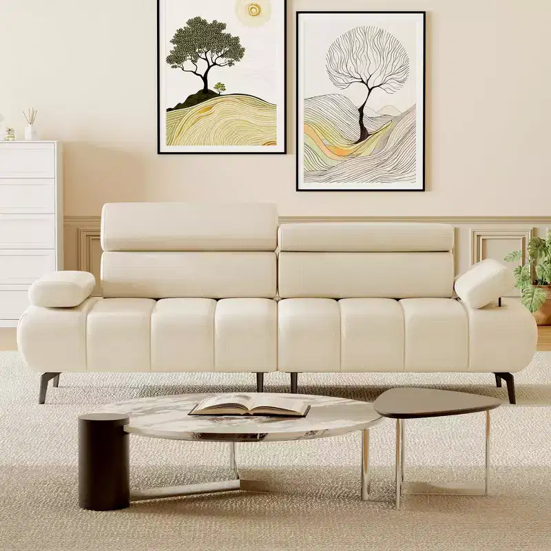 Modern 3 Seater PU Leather Sofa Couch for Living Room, Comfy Sofa with Adjustable Headrest and Armrest, Modular Seating for Bedroom Office
