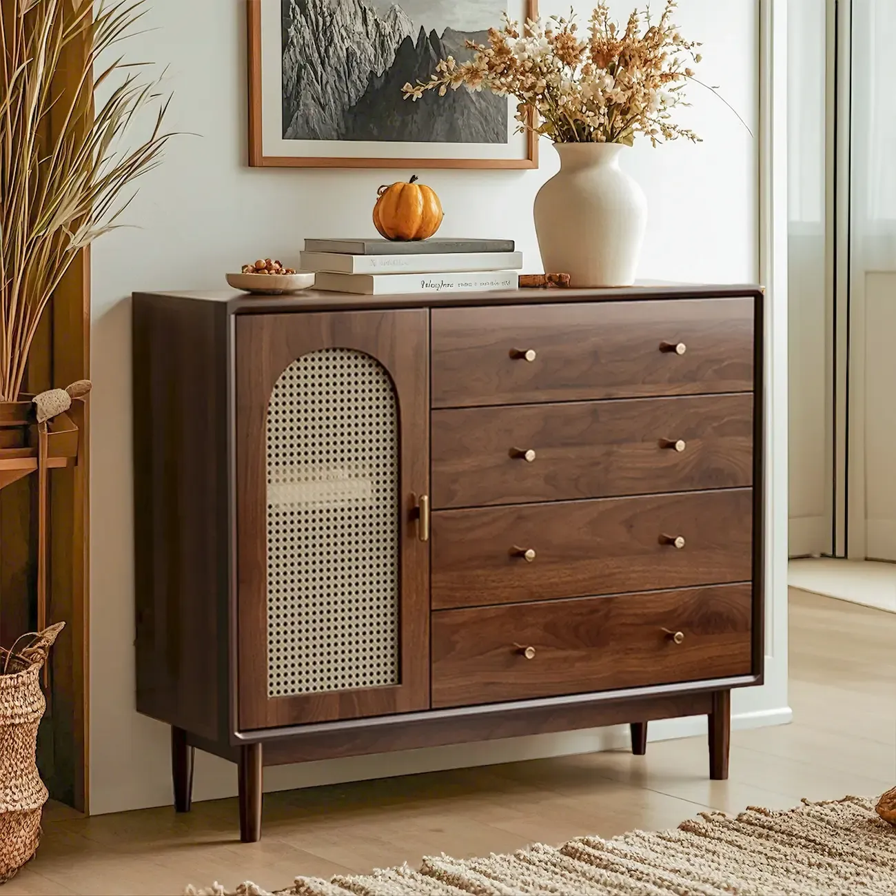 Retro Brown Accent Cabinet for Parlor with 6 Size Options