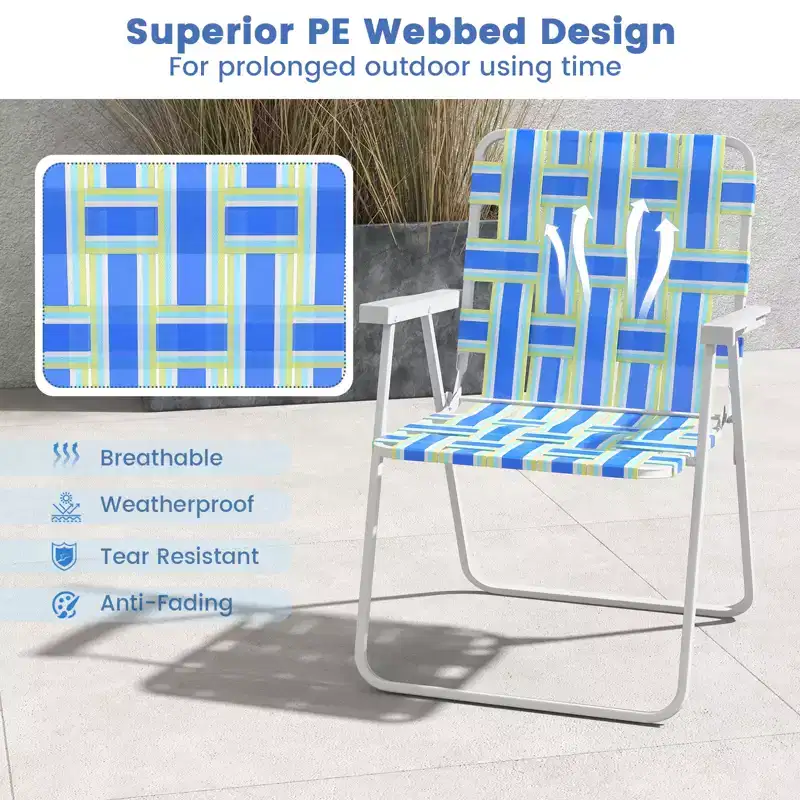 Costway 2/4/6 PCS Folding Beach Chair Camping Lawn Webbing Chair Lightweight 1 Position Blue