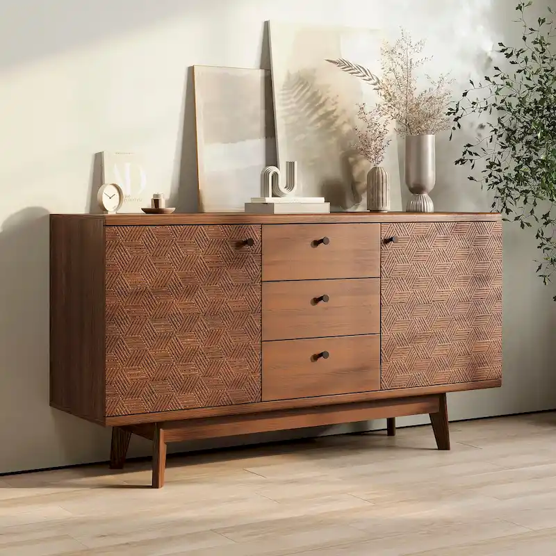 Scandi Sideboard Buffet TV Stand | Drawers, Wooden Legs, Fits TVs up to 65
