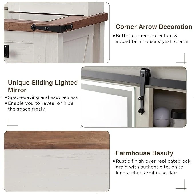 Farmhouse Makeup Vanity Desk, Vanity Dressing Table, Stool Included