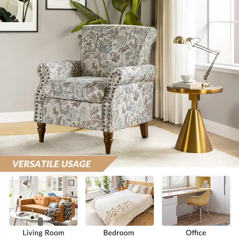 Nyctelius Traditional Polyester Accent Chair with Rolled Arms and Nailhead Trim by HULALA HOME