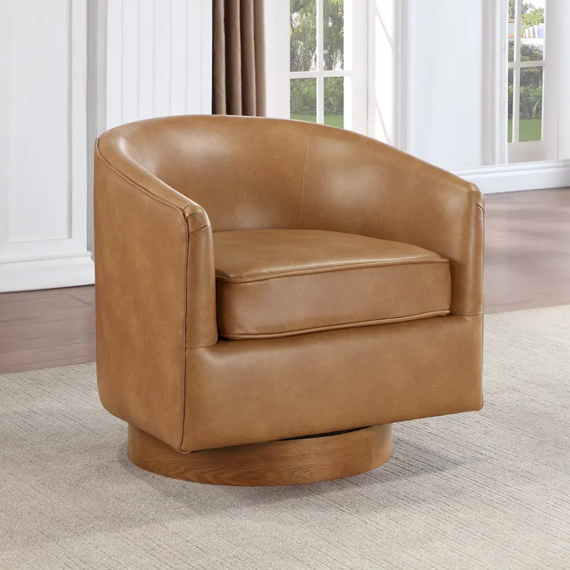 Ingram Faux Leather Wood Base Barrel Swivel Chair by Greyson Living