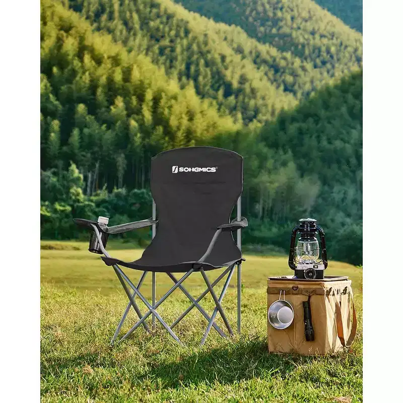 SONGMICS Set of 2 Folding Camping Chairs, Comfortable, Heavy Duty Structure, Max. Load Capacity 330 lb, Outdoor Chair with Cup Holder, Terrace