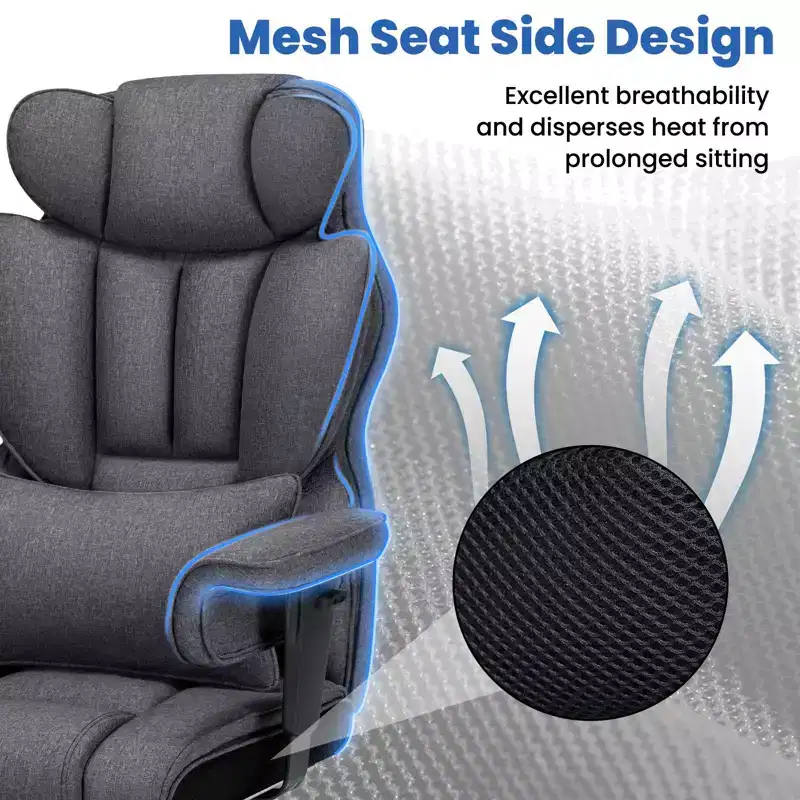 Hoffree Big & Tall Executive Linen Ergonomic Office Chair 450Lbs with 2-Point Massage Lumbar Support & Footrest Gray