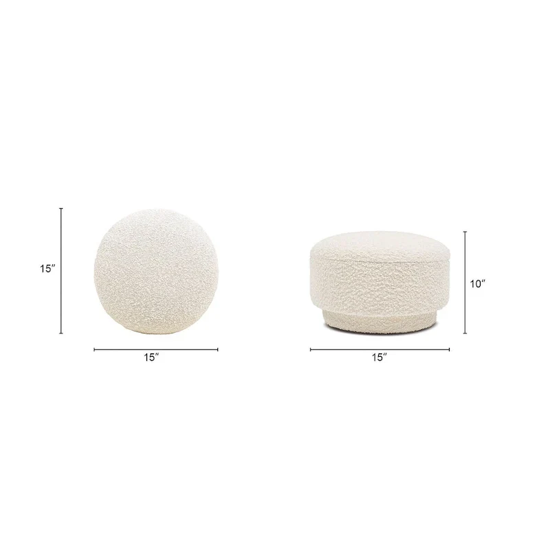 Cream Faux Sherpa Mushroom-Shaped Footstool Ottoman