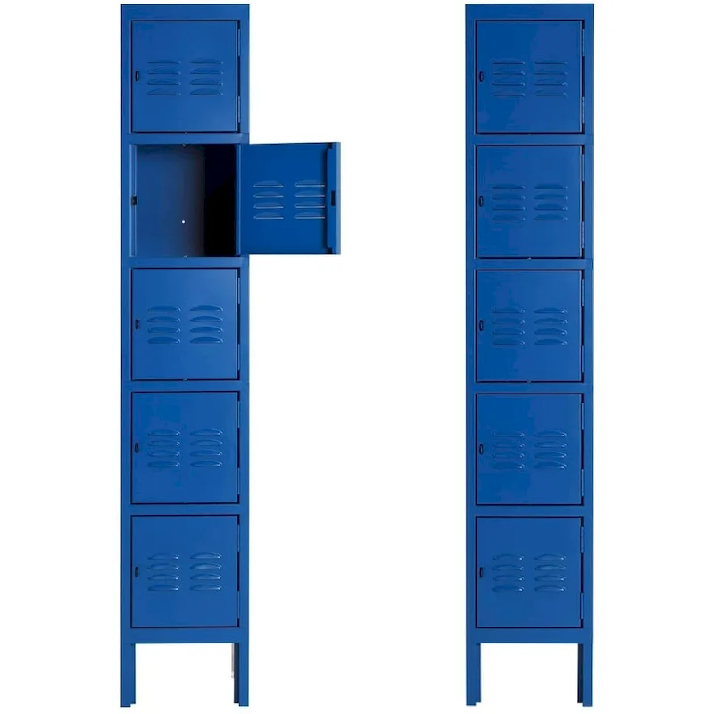 Blue/Grey 5-Door Metal Storage Locker, Single-User, 5 Compartments