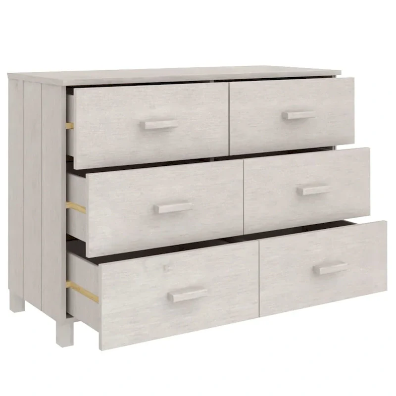 Solid Pine Wood Sideboard Buffet with 6 Smooth Sliding Drawers — 44.5