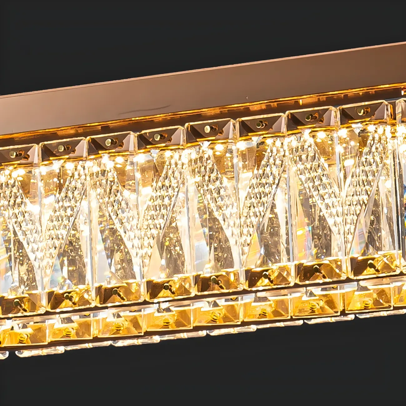 Kitchen Modern Crystal Gold Rectangular Pendant Light