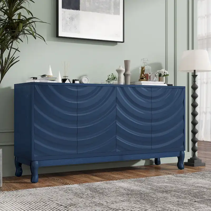 4-Door Sideboard with Wavy Panel Design