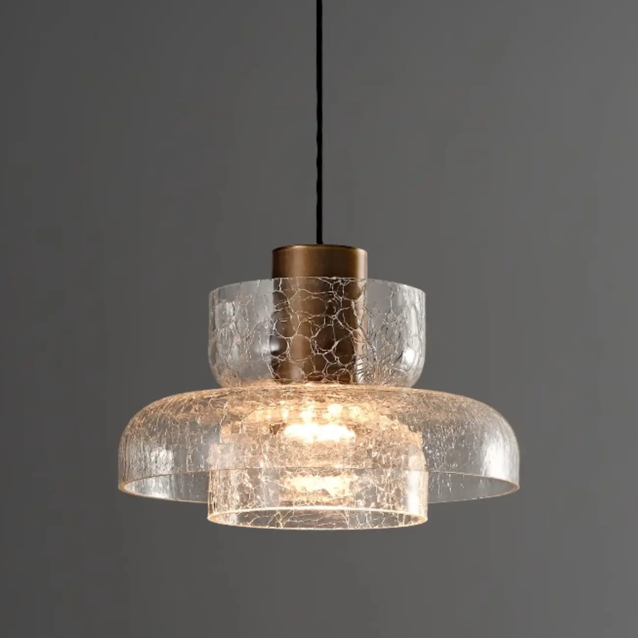 Modern Brass Metal Crackle Glass Warm LED Pendant Light