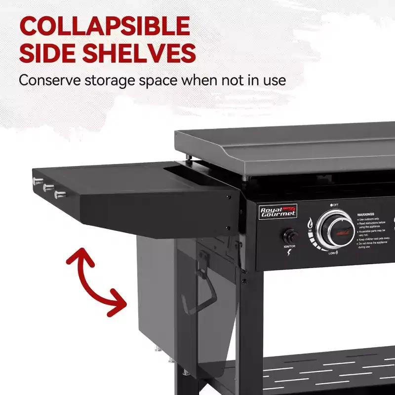 RoyalGourmet 3-Burner Propane Gas Griddle with Collapsible Side Shelves GB3000HTG Black
