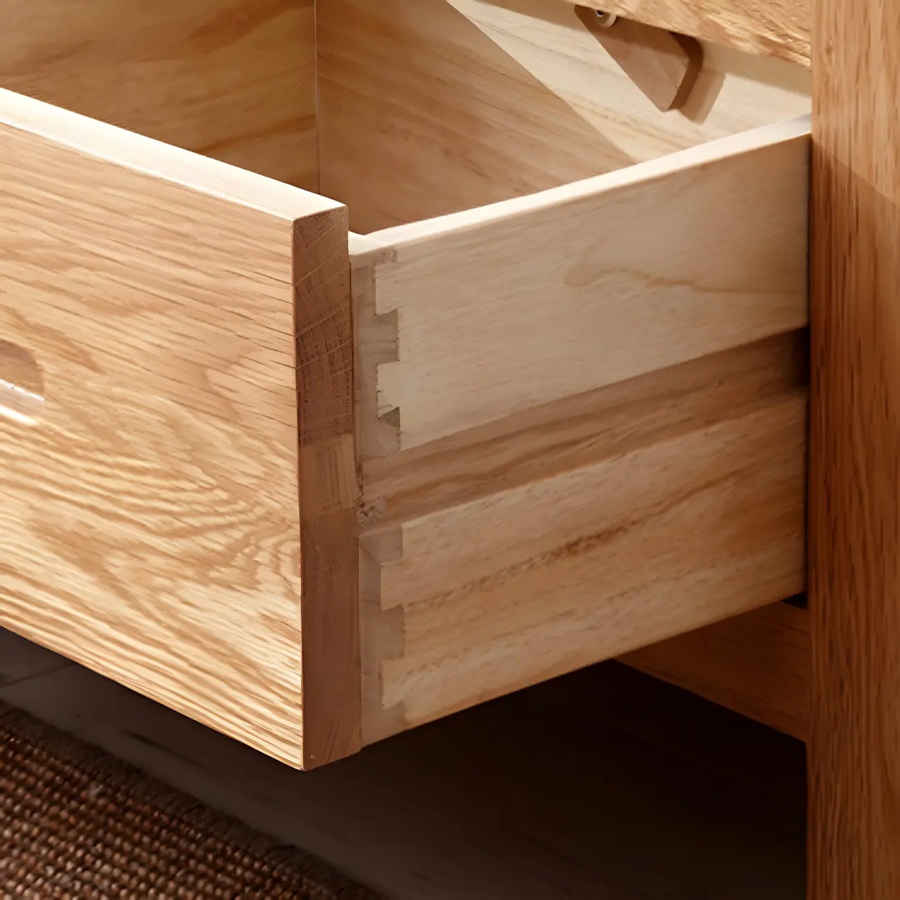 2-Drawer Natural Wood Display Cabinet Adjustable Shelves