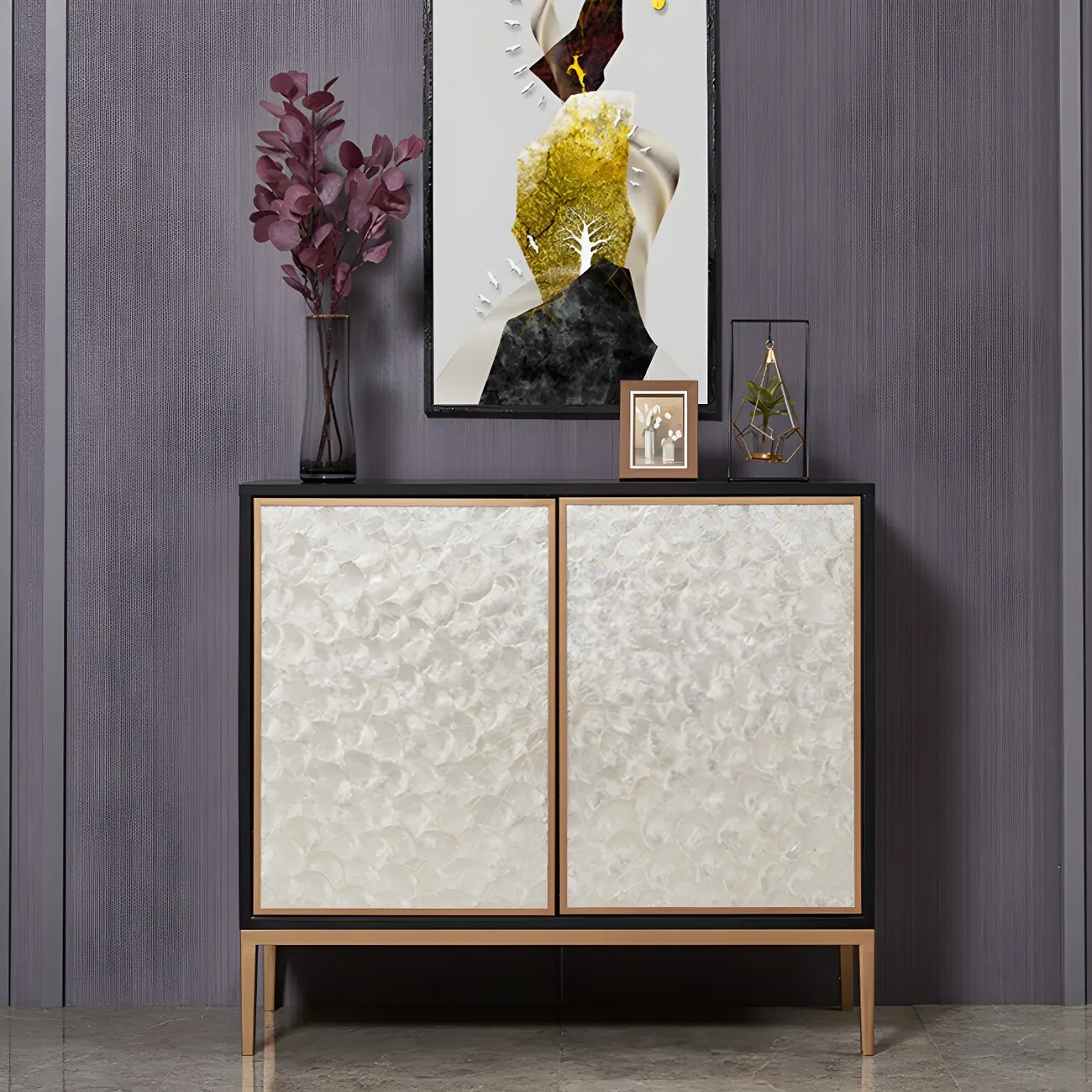 Modern Wooden Sideboard in Silver with Cabinets