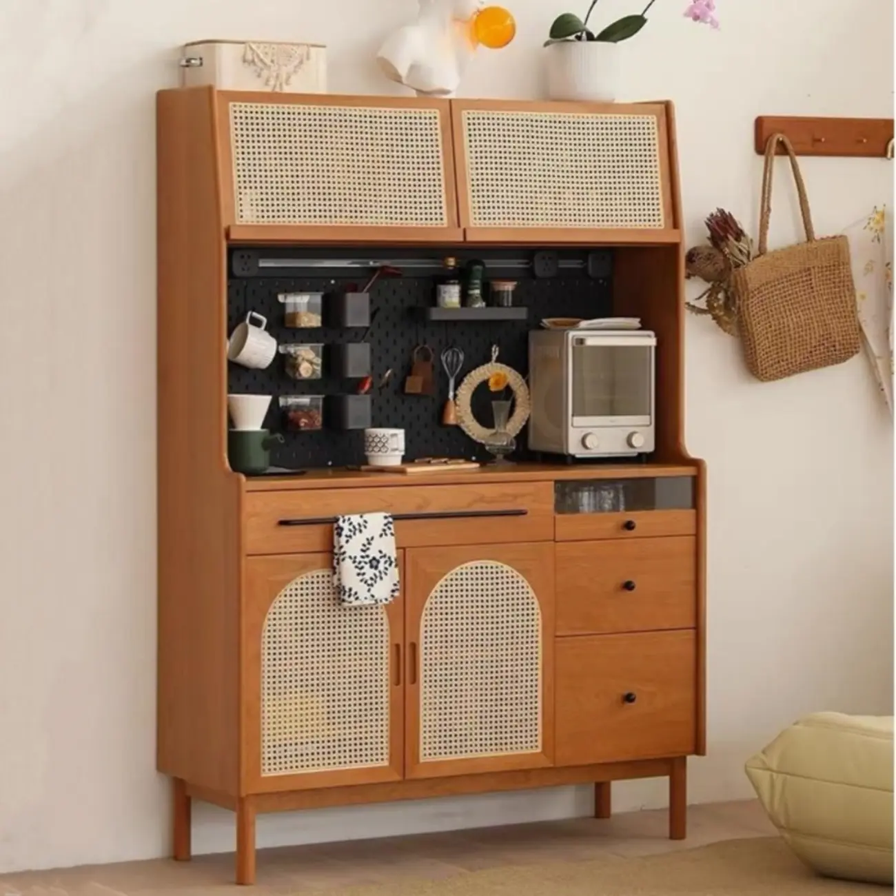 Modern Pine Cherry Wood Narrow Kitchen Sideboard