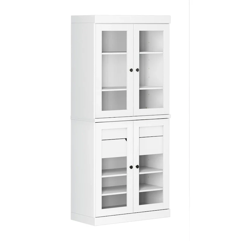 Palace Imports 100% Solid Wood Pantry Cabinet with Frosted, Clear Glass or Solid Doors, 2-Drawers and Adjustable Shelves