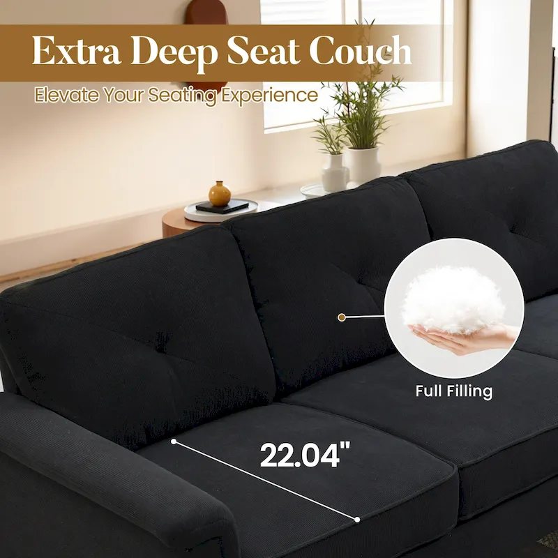 Mid-Century 3-Seat Upholstered Sofa with Wood Legs
