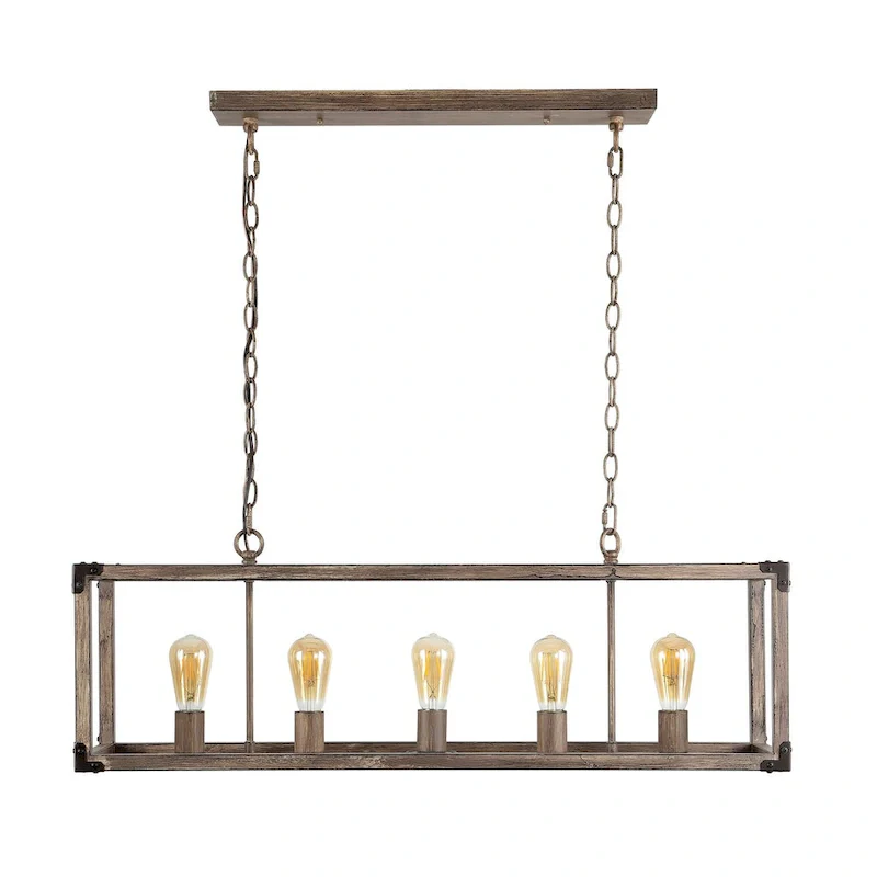 Zeniba 36  5-Light Linear Adjustable Iron Rustic Farmhouse LED Pendant, Brown by JONATHAN Y