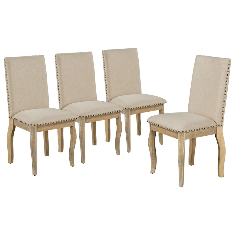 Dining Chairs Wood Upholstered Fabirc Dining Room Chairs with Nailhead,Set of 4